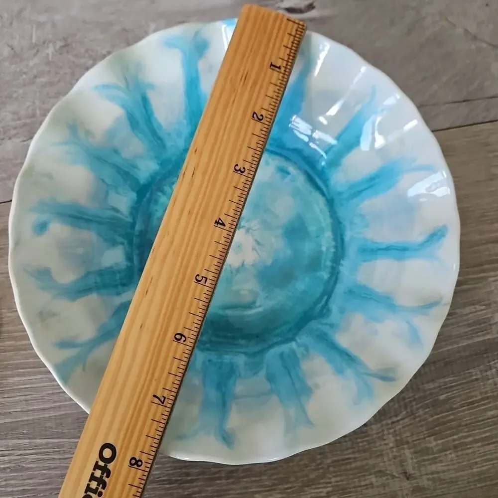 Pier 1 One Imports Marble Wave Turquoise Melamine Coastal Beach Lake 4 Bowl Set